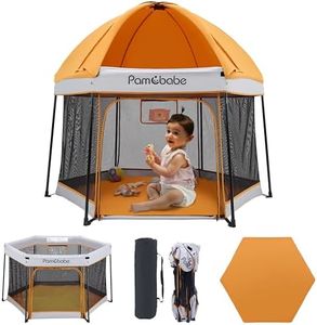 Pamo Babe Portable Playpen with Canopy and Mattress Outdoor and Indoor 54" Baby Playard for Babies and Toddlers Foldable Play Yard with Zipper Gate