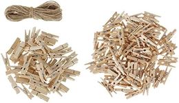 150Pcs Mini Wooden Pegs for Holding Photo Paper, Photo Clips Mini Clothespins Wooden Clothes Pegs with 10M Jute Twine for Hanging Photos Cards Picture Arts and Crafts Decoration Weddings Events