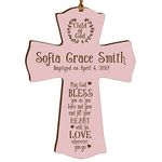 LifeSong Milestones Personalized Baptism 1st Holy Communion Christening Gifts Custom Wall Cross Child of God. May God Bless You as You Learn and Grow. Maple Wood Cross (Pink)