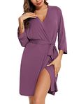 Anjue Robe for Women Kimono Robes Short Bamboo Bathrobe Soft Sleepwear Ladies Loungewear S-XXL, Purple, Large