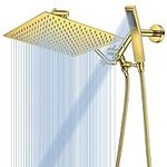 HotQing 12 Inch All Metal Rain Shower Head with Handheld, High Pressure Dual Shower Head Combo with 15 Inch Adjustable Extension Arm, Shower Hose, 3-Way Diverter - Height/Angle Adjustable - Gold