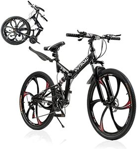 MarKnig 26 Inch Adult Folding Bikes/Mountain Bikes, 21 Speeds Mountain Bicycles with Full Suspension, Dual Disc Brake, High Carbon Steel Frame, Foldable Bike for Men/Women/Teen, HM-Black