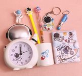 TERA 13 Space Clock for Boys | Alarm Clock for Kids (Pack of 6 Items) Space Theme Clock with Pen Stand | Pen Pencil School Stationery Items