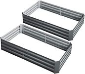 Green Fingers Set of 2 Galvanised Steel Garden Bed - Aluminium Grey