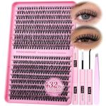 TOOCHUNAG Lash Clusters Kit 432pcs Eyelash Extension Kit 30D+40D DIY Lash Extension Kit 9-16mm D Curl Wispy Individual Cluster Lashes Kit with Lash Bond and Seal, Tweezers for DIY at Home