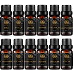 Aromatherapy Essential Oil Set for Diffuser-(Rose,Jasmine,Sandalwood,Vanilla,Vetiver,Myrrh,Patchouli and others), 100% Pure Essential Oils Set,12x10ml Therapeutic Grade Essential Oil Kit for Diffuser