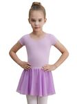 WEGETIT Leotard Girls Gymnastics Toddler Dance Ballet Pink Leotard Dresses with Skirt (Light Purple,6-8Years)