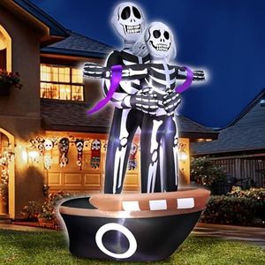 6 FT Halloween Skeleton Inflatables Outdoor Decorations,Halloween Skull Decorations,Cuddling Couple Lovers Built-in LEDs Inflatable Day of The Dead Outdoor Blow Ups Yard Decorations for Lawn Garden