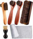 Youngjoy 6 Pieces Horsehair Shine Shoes Brush Kit Polish Dauber Applicators (B)