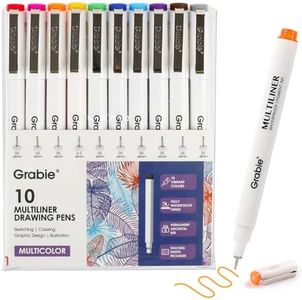 Grabie Micro Finerliner Pens, 10 Multicolor Waterproof Drawing Pens, Assorted Point Sizes for Sketching, Illustration, Journaling, Art Supplies