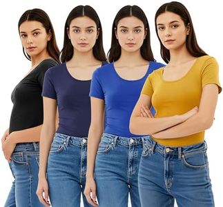 Emmalise Women's Short Sleeve Tshirt Scoop Neck Tee Value Set (4Pk, Gd Mstd, Royal, Tr NVY, Blk, 3XL)
