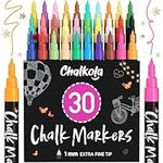 Extra Fine Tip Liquid Chalk Pens (30 Pack 1mm) Pastel + Neon Chalk Pens - Erasable Dry Erase Marker for Chalkboard, Blackboards, Window, Bistro