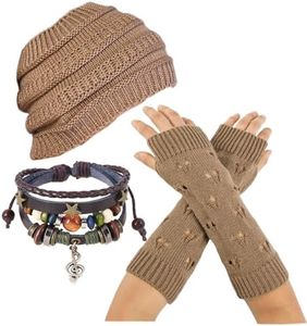 Lupidyyxun Therian Stuff Gear Grunge Clothes, Therian Fingerless Gloves,Knitted Headband Hat,Y2K Fairy Grunge Bracelet (Brown)