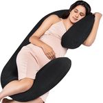 MY ARMOR Full Body C Shape Pregnancy Pillow for Pregnant Women, Maternity Pillow Gift for Pregnancy Sleeping, 3 Months Warranty, Premium Velvet Cover with Zip, Black