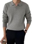 OYOANGLE Men's Sweater Classic Soft Solid Ribbed Knit Long Sleeve Collar Neck Shirt Grey L