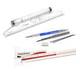 Liquidraw Triangular Scale Ruler & Rolling Ruler 30cm Set With Mechanical Clutch Pencil 2mm, Leads & Eraser For Architectural Drawing Artists Architects Engineers