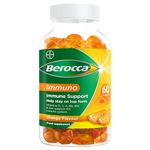 Berocca Immuno Multivitamin Gummies - Immune System Support Including Vitamin D, C, A, B-Complex (B6, B7, B12), E and Zinc - Supplement for Women, Men and Kids - 60 Gummies - Orange Flavour