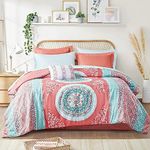 Intelligent Design Loretta Comforter Set Full Size Bed in A Bag - Coral, Aqua, Bohemian Chic Medallion – 9 Piece Bed Sets – Ultra Soft Microfiber Teen Bedding for Girls Bedroom