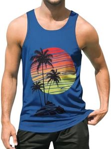 uideazone Mens Tank Tops Beach Hawaiian Palm Tree Sleeveless Shirts for Holiday Party Quick Dry Gym Workout Undershirts Blue