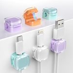 TiMOVO Magnetic Cable Clips,6 Pack Adhesive Cord Organizer for Desk Cable, Crystal Multi-color Wire Cord Holder,Phone USB Charger Cable Holder For Desk Car Nightstand,White+Orange+Purple+Blue