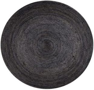 7 Ft Handmade Durrie Natural Flat Woven Dark Grey Jute Rug Braided Weave & Round Shape Rug for Bedroom Kitchen Living Room and Farmhouse