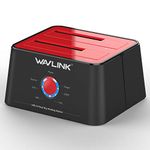 WAVLINK USB 3.0 to SATA I/II/III Dual Bay External Hard Drive Enclosure Docking Station, Caddy Reader for 2.5/3.5 inch SATA HDD SSD, 2x16TB and UASP Offline Cloner, Disk Duplicator Function- Red