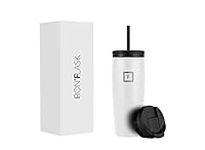 IRON °FLASK Nomad Tumbler - 2 Lids (Straw/Flip), Vacuum Insulated Stainless Steel Bottle, Double Walled, Drinking Cup, Thermos Coffee Travel Mug, Water - White, 20 Oz