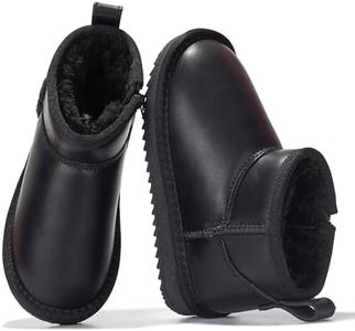 Project Cloud Genuine Leather Girls Boots – Lightweight & Cozy Fur Ankle Boots with Memory Foam – Non Slip Kids Boots for Girls & Boys, Perfect for Fall and Everyday Wear (Julia,BLKLEA,7)