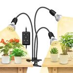 SANSI 450W LED Grow Lights, 3-Head Full Spectrum LED Plant Lamp with Clip, 4000K Sunlike, Timer 4/8/12 Hrs for Indoor Seedlings Germination (Lifetime Free Bulb Replacements) - Black