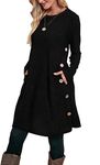 Aokosor Jumper Dress for Women Tunic Dress Ladies Long Sleeve Dress with Pockets Side Buttons Dress for Leggings Size 14-16 Black