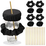 28 PCS Anti Spike Drink Covers Sets, SPOKKI 4 Pcs Black Drink Covers Anti Spike with 24 Pcs Gold Bachelorette Straws Fitted Most Glass Cups for Hen Party Wedding Favour Festival