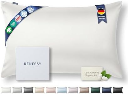 RENESSY Premium Silk Pillowcase 100% Organic Mulberry Silk, 22 Momme, Grade 6A - Oeko-Tex Certified in Germany - Luxury for Hair & Skin, 1 Piece (Standard 50x75 cm, White)