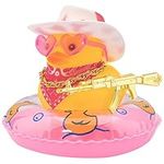 Litcalemy Yellow Rubber Duck for Car Dashboard - Squeaky Bath Toy & Fun Cowboy Car Ornament, Car Dashboard Décor with Swim Ring Cowboy Set (Style 3)