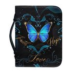 FOR U DESIGNS Women Bible Cover Blue Butterfly Bible Book Church Bags with Handle and Zippered Pocket Large Size