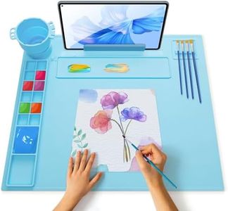 iArtker Silicone Painting Mat with Stand, Craft Art Mat with Cup and Lid, Non Stick Silicone Sheet for Resin, DIY, Clay, Play Doh, Blue