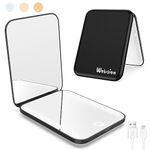 wobsion Compact Mirror with Light Rechargeable, 1x/3x Magnifying Led Travel Makeup Mirror, Handheld 2-Sided Pocket Mirror, Small Portable Mirror for Handbag,Gifts for Girls(Black)