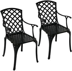Sunnydaze Cast Aluminum Patio Dining Chairs with Crossweave Design - Set of 2 - Black
