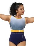 IKAANYA Girls/Women Sleeveless Rhinestone Leotard - Ideal for Gymnastics, Dance, Yoga, Acrobatics or Performance (Navy, Adult Small)