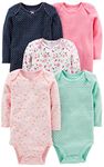 Simple Joys by Carter's Baby 5-Pack Long-Sleeve Bodysuit, Mint Green/Navy Dots/Pink/Butterflies/Floral, 6-9 Months (Pack of 5)