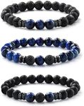 MILACOLATO Beaded Bracelets for Men 8MM Tigers Eye Mens Bracelet Matte Lava Rock Bracelet Adjustable Stretch Mens Bead Bracelets Father's Day Mens Jewellery Gifts-3BB