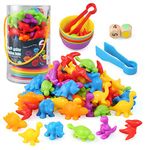 BelleStyle Colour Sorting Toys, 58 Pcs Montessori Dinosaur Counting Toys with Matching Bowl and Tweezers,Colour Sorting Sensory Toy,Montessori Color Matching Educational Learning Toys for 3+ Years Old