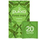 Pukka Herbs | Three Mint Organic Herbal Tea | Spearmint, Peppermint and Fieldmint | Perfect For After Meals | 1 pack | 20 Sachets