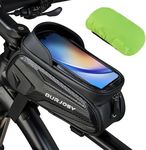 Burjosy Bike Frame Bag, Waterproof Top Tube Bag with Sun-Visor, Bike Phone Holder with TPU Sensitive Touch Screen, Bicycle Handlebar Bag Bike Accessories with Rain Cover