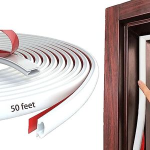 White Rubber Weather Stripping Door Seal Strip, D Shape Door Rubber Weather Seal Strip, SelfAdhesive Door Weatherstripping Soundproofing Door Sealing Strip for Windows (50 feet, White)