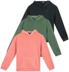 3 Pack: Girls Fleece Pullover Hoodie Long Sleeve Sweatshirt cute Soft Teen fashion Sweater Uniform Youth Active Athletic Gym Tops Clothes Kids Plain Black Blue Hoody Hooded Warm - Set 2 , S (8)