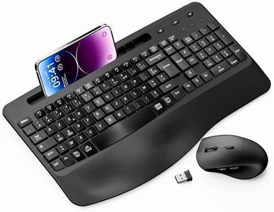Ensemble Clavier et Souris sans Fil Ergonomique Moojay 2,4 G Rechargeable, Clavier Silencieux et Souris Pleine Taille avec Repose Poignet et Support pour Ordinateur/PC/Mac/Windows - Noir