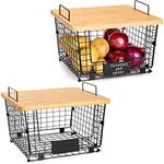 2 Set Stackable Wire Basket with Ba