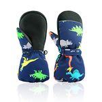 Kids Ski Warm Gloves Baby Boy Winter Waterproof Snow Glove for Toddler Infant Girl Cold Weather Windproof Mittens 2-12T (N-NAVY DINOSAUR, S(2-4T))