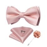 DiBanGu Pink Bow Ties for Men Solid Color Bow Tie Set Pretied Bowtie and Pocket Square Lapel Pin Cufflinks Silk Bow Tie