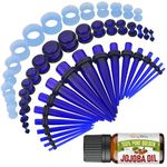BodyJ4You 50PC Gauges Kit Ear Stretch Aftercare Jojoba Oil Wax 14G-12MM Aqua Royal Blue Tunnel Plug Taper